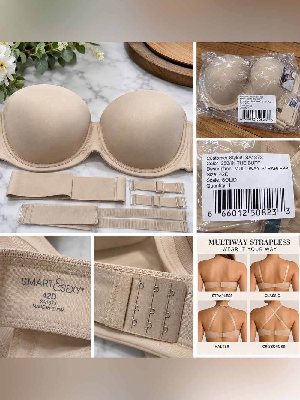 NWT - 42D Multiway Strapless Bra “In The Buff” Nude NEW Convertible Bra